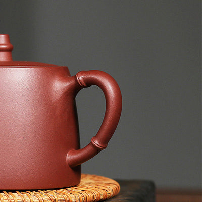 Buddha Stones Handmade Vintage Bamboo Purple Clay Kung Fu Teapot Teapot BS 8