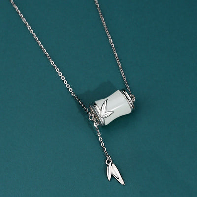 Buddha Stones 925 Sterling Silver 22K Gold Hetian White Jade Bamboo Leaf Luck Necklace Pendant Bracelet Bracelet Necklaces & Pendants BS 925 Sterling Silver Necklace