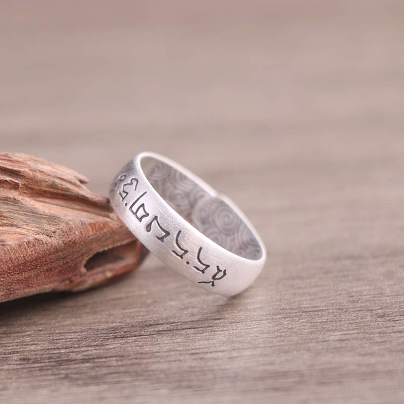 Foviel 999 Sterling Silver Lotus Elephant Six True Words Blessing Ring