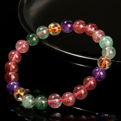 Buddha Stones Natural Multicolored Strawberry Quartz Love Healing Beaded Bracelet Bracelet BS 5
