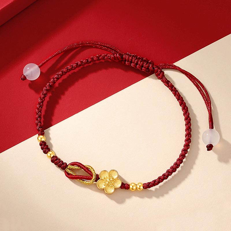 Buddha Stones Handmade 925 Sterling Silver Cherry Blossoms Sakura Chalcedony Luck Bracelet Bracelet BS 3