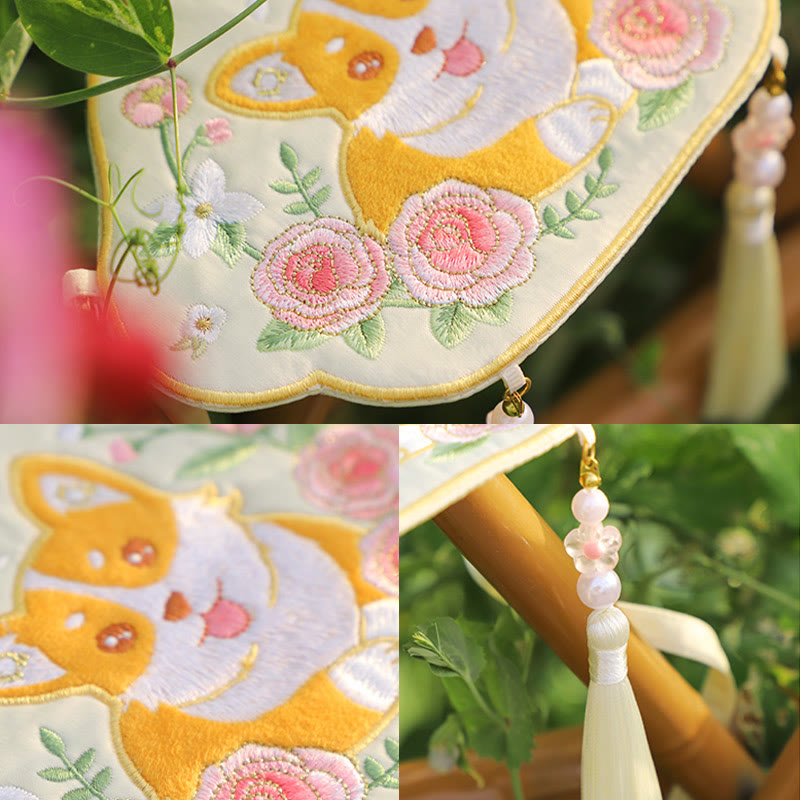 Buddha Stones Embroidery Lucky Panda Cat Shiba Inu Deer Rabbit Fox Flower Cute Animal Hanfu Bag Crossbody Bag Shoulder Bag Bag BS 24
