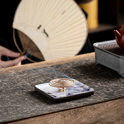 Buddha Stones Mountain Lake Flower Leaf Healing Ceramic Plate Tray Stick Incense Burner Decoration Incense Burner BS 7