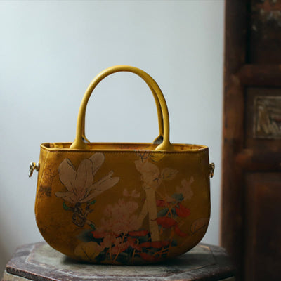 Buddha Stones Vintage Flower Peony Metal Chain Zipper Handbag Crossbody Bag Shoulder Bag Handbags BS 6