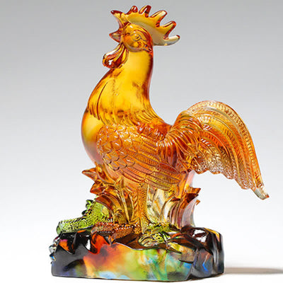 Buddha Stones Handmade Liuli Crystal Rooster Art Piece Home Decoration Decorations BS 1