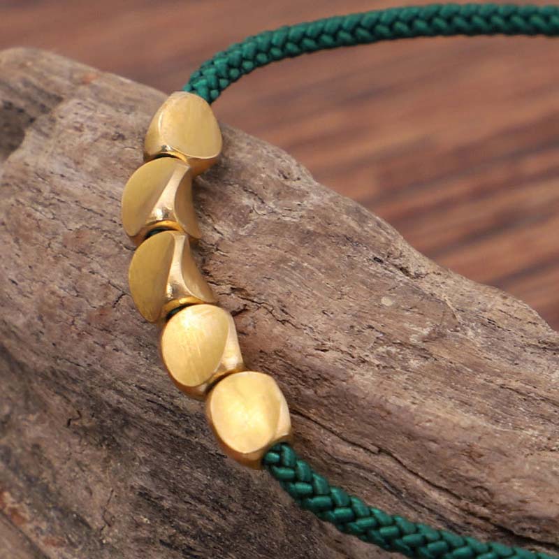 Buddha Stones 3 PCS Tibetan Copper Beads Healing Protection Luck Bracelet Set Bracelet BS 15