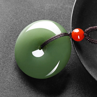 Buddha Stones Natural Round Jade Peace Buckle Prosperity Necklace String Pendant Necklaces & Pendants BS 8