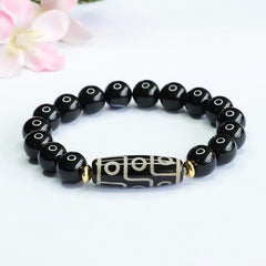 Buddha Stones Tibetan Nine-Eye Dzi Bead Black Onyx Power Bracelet Bracelet BS Nine-Eye Dzi Bead(Wealth♥Protection)