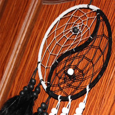 Buddha Stones Yin Yang  Dream Catcher Circular Net with Feathers Balance Decoration Decorations BS 11
