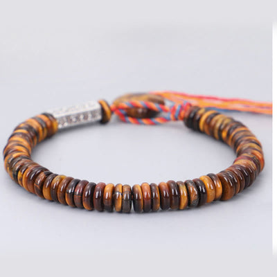 Bracelet de protection Foviel en œil de tigre tibétain avec mantra Om Mani Padmé Hum