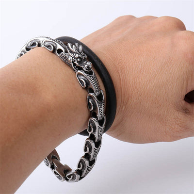 Buddha Stones Dragon Titanium Steel Luck Bracelet Bangle Bracelet Bangle BS 3