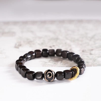 Buddha Stones Tibetan Ebony Wood Dzi Bead Balance Calm Bracelet Bracelet BS 4
