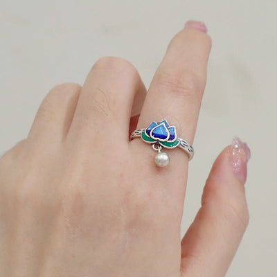 Buddha Stones Lotus Flower Pattern Enlightenment Ring Ring BS 11