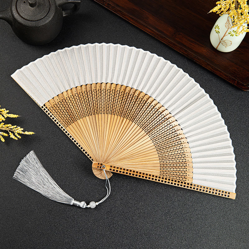 Buddha Stones Vintage Handheld Folding Fan With Bamboo Frames Folding Fan BS 16