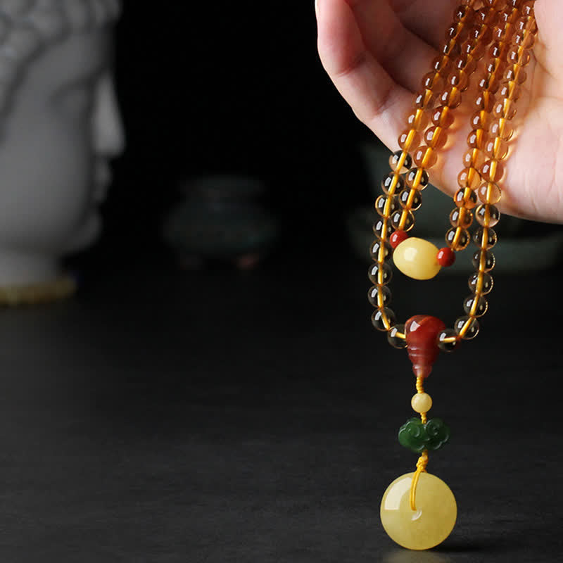 108 Mala Beads Natural Citrine Amber Peace Buckle Red Agate PiXiu Protection Charm Bracelet Mala Bracelet BS 5
