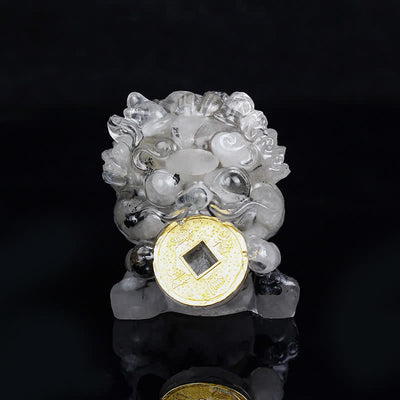 Buddha Stones Handmade Cute PiXiu Gold Coin Crystal Fengshui Energy Wealth Fortune Home Decoration Decorations BS Black Rutilated Quartz