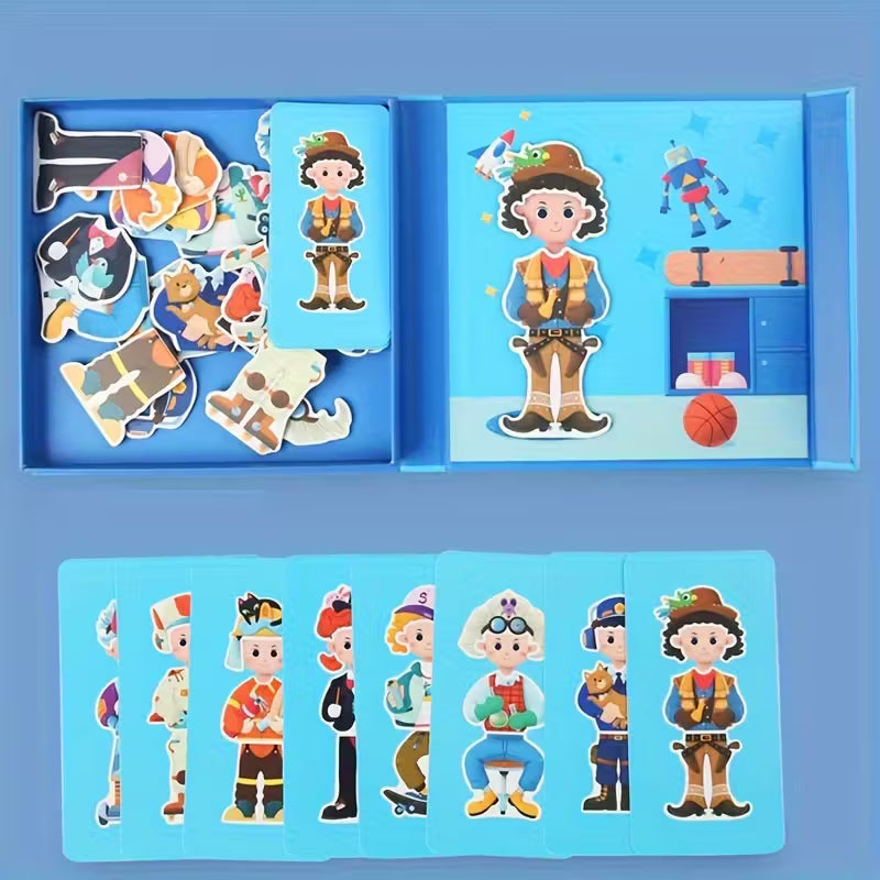 Fidtoy Boy Change Clothing Magnetic Board Puzzle – Jeu d'habillage magnétique pour enfants, jouet d'apprentissage pour garçons d'âge préscolaire de 3 à 6 ans