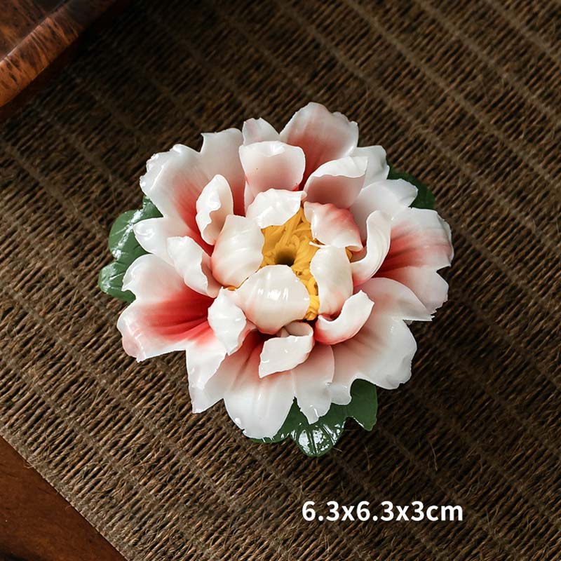 Buddha Stones Tibetan Lotus Blessing Ceramic Stick Incense Burner Decoration Incense Burner BS Pink & White