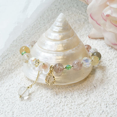 Buddha Stones Strawberry Quartz Rutilated Quartz Fluorite Flower Healing Bracelet Bracelet BS 19