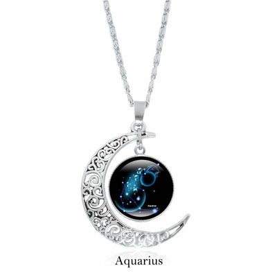 Buddha Stones 12 Constellations of the Zodiac Moon Protection Necklace Chain Pendant Necklaces & Pendants BS Aquarius