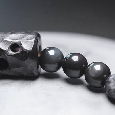 Buddha Stones Black Rutilated Quartz Ebony Wood White Crystal Success Couple Bracelet Bracelet BS 11