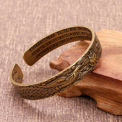 Buddha Stones 2Pcs Om Mani Padme Hum Dragon Phoenix Copper Leather Peace Cuff Bracelet Bangle Bracelet Bangle BS 4