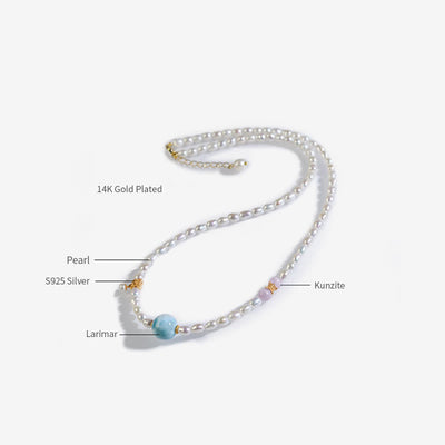 Buddha Stones 925 Sterling Silver Natural Pearl Larimar Sincerity Necklace Pendant Necklaces & Pendants BS 8
