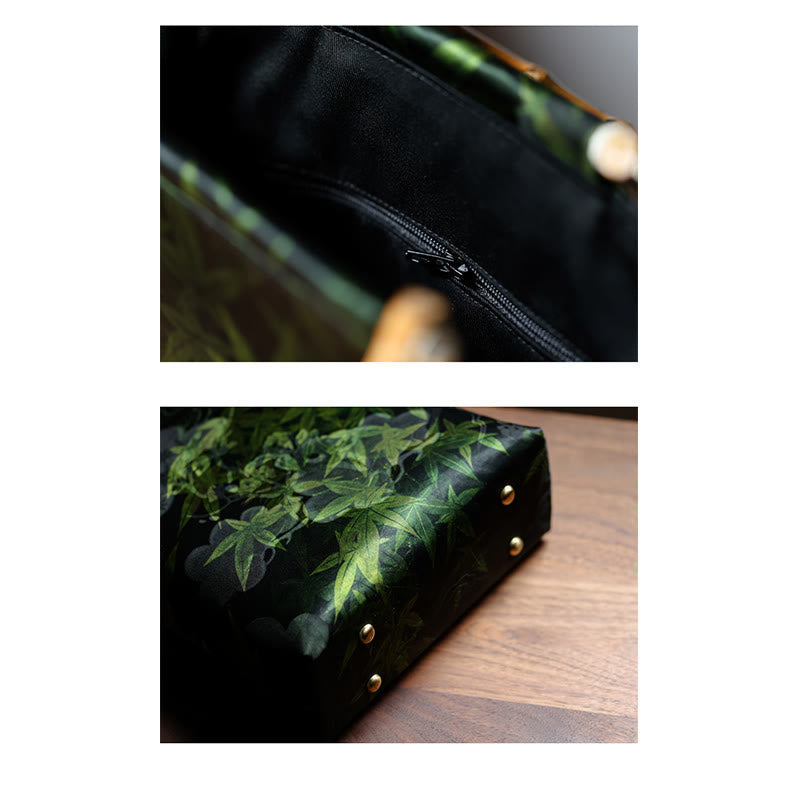 Buddha Stones Bamboo Leaves Butterfly Koi Fish Bamboo Handles Handbag Handbags BS 12