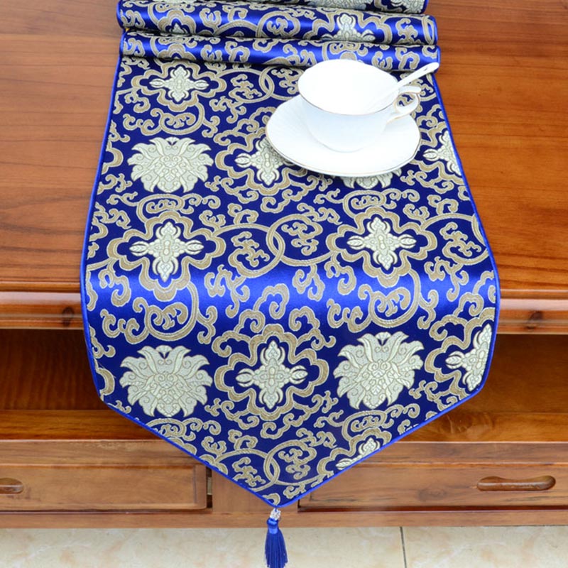 Buddha Stones Prayer Altar Flower Vajra Dragon Pattern Tibetan Auspicious Symbols Tassels Jacquard Table Runner Prayer Altar BS 5