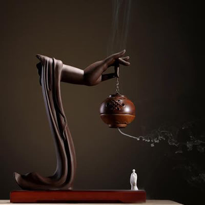 Buddha Stones Tibetan Lotus Blessing Ceramic Incense Burner Decoration Incense Burner BS Brown