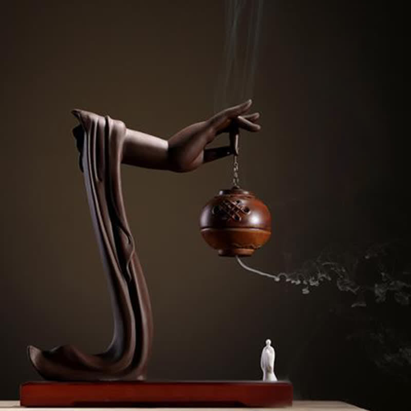 Buddha Stones Tibetan Lotus Blessing Ceramic Incense Burner Decoration Incense Burner BS Brown
