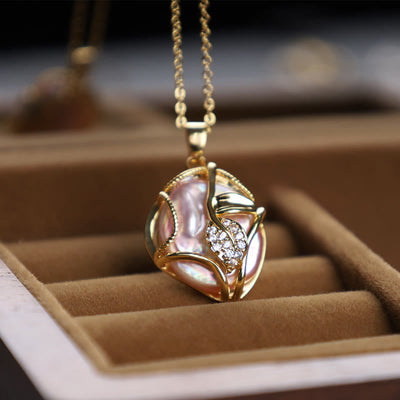 Buddha Stones 18K Gold Plated Copper Natural Baroque Pearl Flower Sincerity Necklace Pendant 2