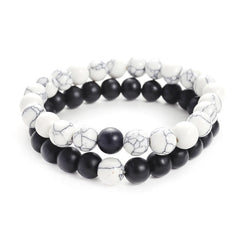 Buddha Stones 2pcs Natural Frosted Stone White Turquoise Bead Couple Bracelet Bracelet BS Frosted Stone&White Turquoise
