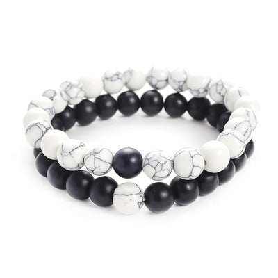 Buddha Stones 2pcs Natural Frosted Stone White Turquoise Bead Couple Bracelet Bracelet BS Frosted Stone&White Turquoise
