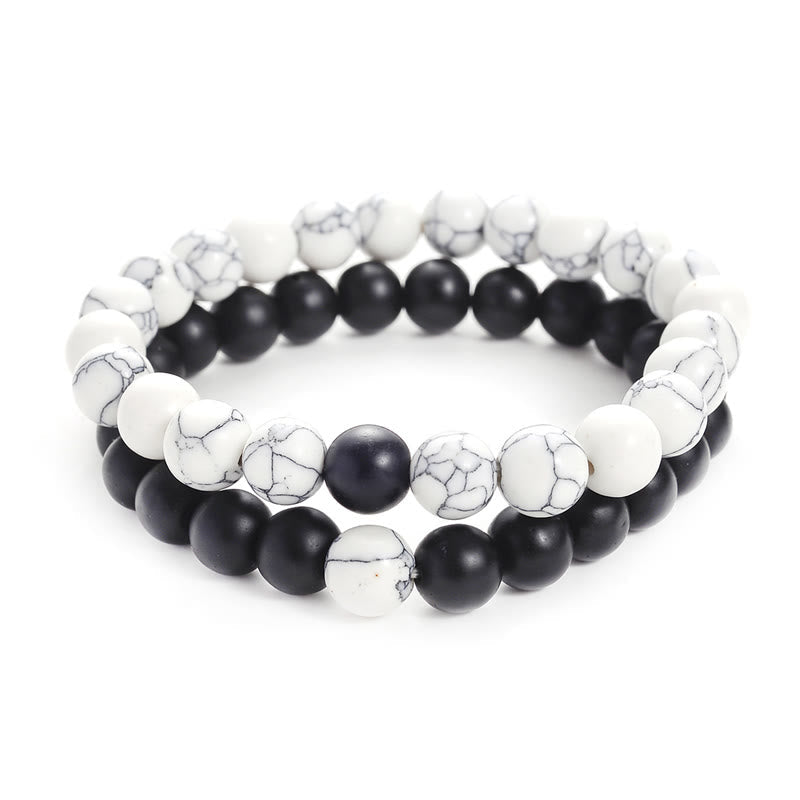 Buddha Stones 2pcs Natural Frosted Stone White Turquoise Bead Couple Bracelet Bracelet BS Frosted Stone&White Turquoise