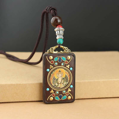 Buddha Stones Tibet God of Wealth Thangka Ebony Peace Necklace Pendant Necklaces & Pendants BS 10