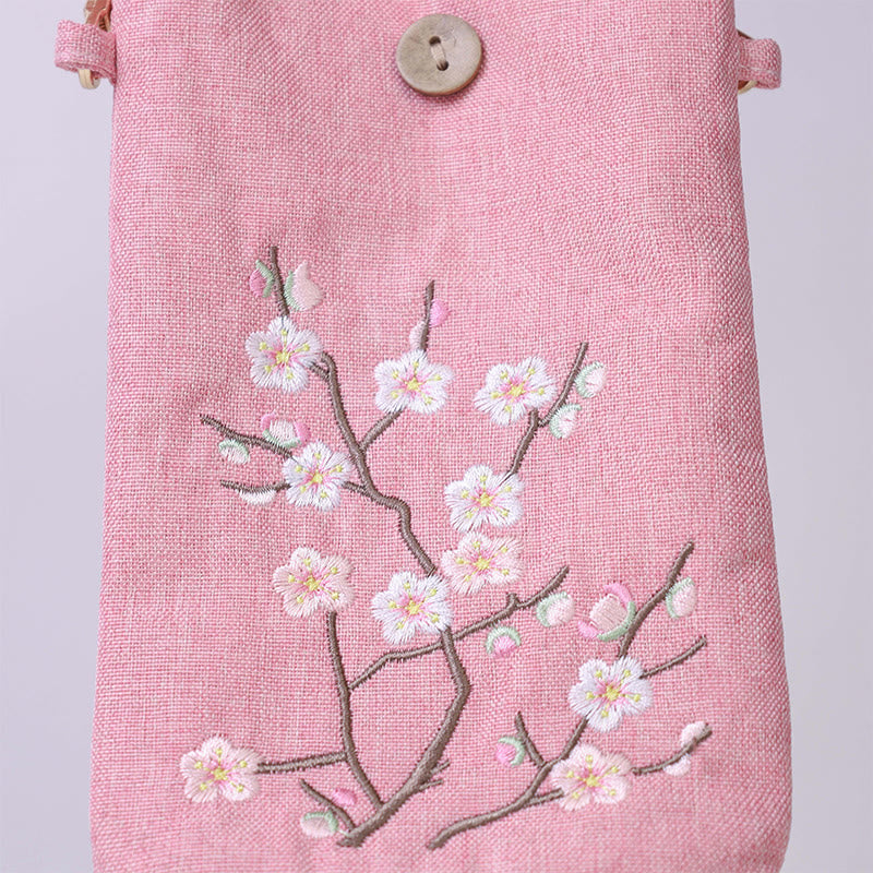 Buddha Stones Small Embroidered Flowers Crossbody Bag Shoulder Bag Cellphone Bag 11*20cm Crossbody Bag BS 11