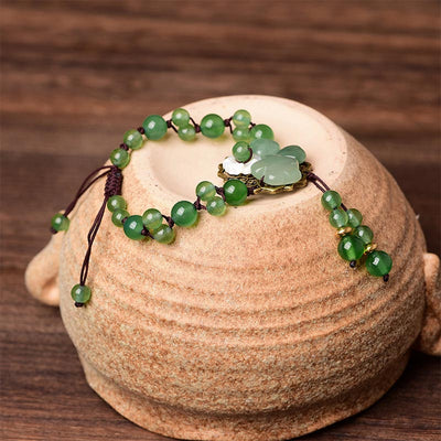 Buddha Stones Natural Green Jade Luck Dangling Flower Bracelet Bracelet BS 16