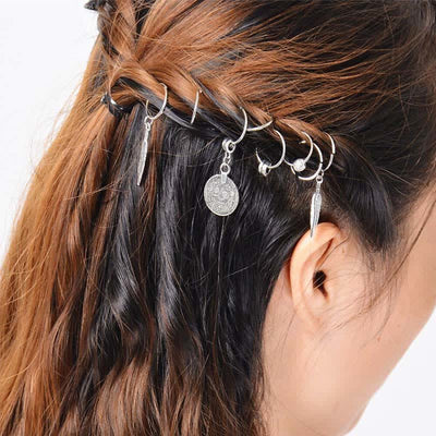 Buddha Stones Antique Leaf Coins Beads Barrette Hair Pins Decoration Decorations BS 9Pcs Silver Hair Pins