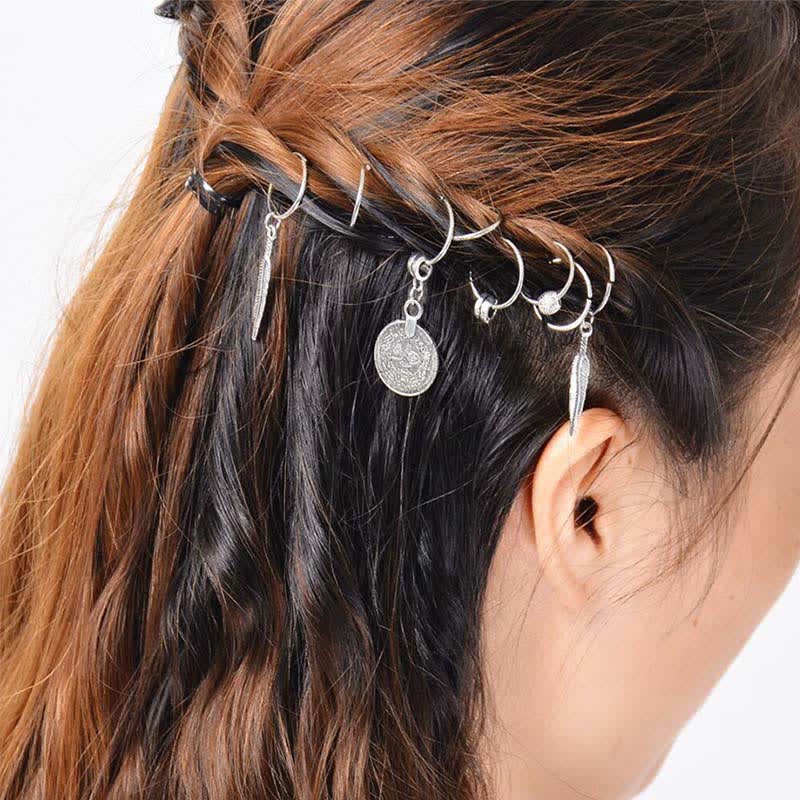 Buddha Stones Antique Leaf Coins Beads Barrette Hair Pins Decoration Decorations BS 9Pcs Silver Hair Pins