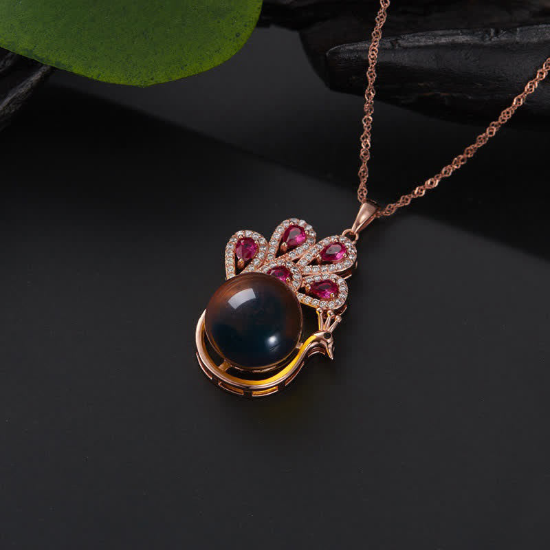 Buddha Stones Peacock Amber Fortune Love Necklace Pendant Ring Necklaces & Pendants BS 1