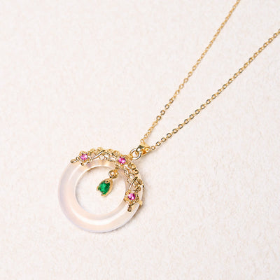 Buddha Stones Green Chalcedony Peace Buckle Design Strength Necklace Pendant 24
