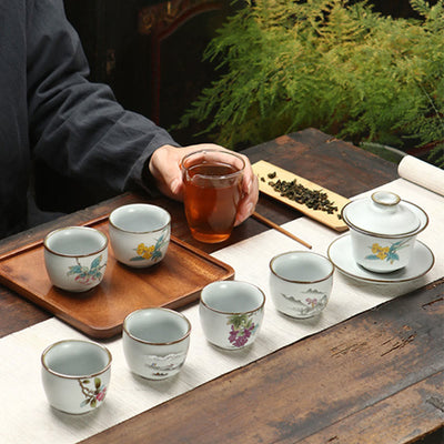Buddha Stones Loquat Lychee Snow Scenery Landscape Grape Apple Ceramic Teacup Kung Fu Tea Cup Cup BS 12