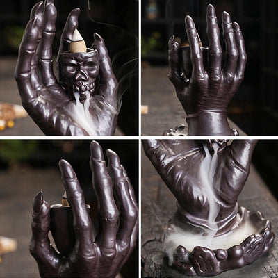 Buddha Stones Halloween Ghost Hand Skull Head Ceramic Peace Healing Incense Burner Decoration Incense Burner BS 3