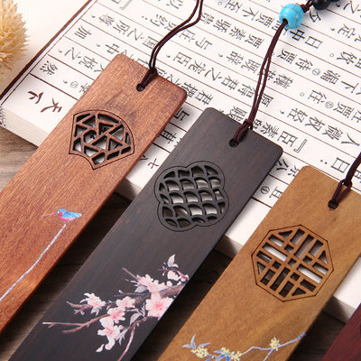 Buddha Stones 4Pcs Four Seasons Plum Orchid Bamboo Chrysanthemum Peking Opera Mask Wood Bookmarks With Gift Box Bookmarks BS 8