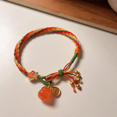 Buddha Stones Persimmon Red Agate Strength Reincarnation Knot Braid String Bracelet Bracelet BS 12