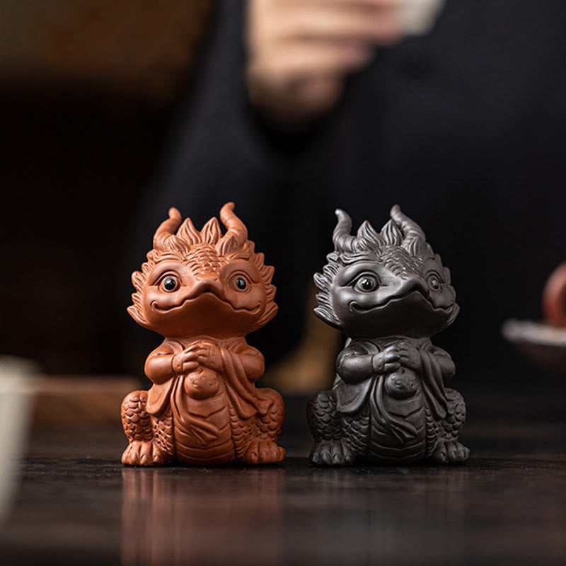 Buddha Stones Luck Dragon Wealth Tea Pet Purple Clay Figurine Decoration Decorations BS 15