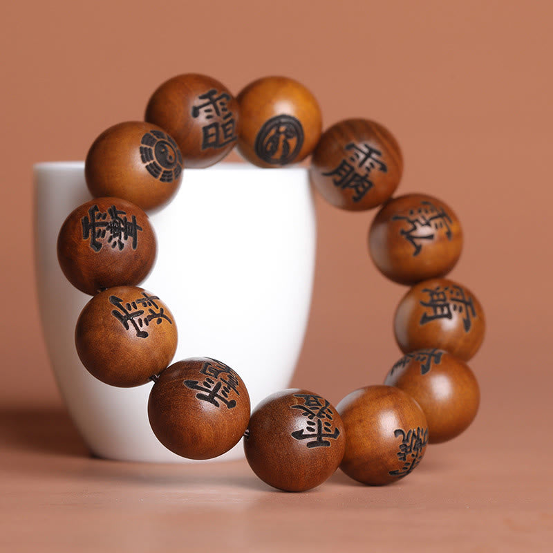 Buddha Stones Lightning Struck Jujube Wood Yin Yang Bagua Taoist Taboo Characters Engraved Protection Bracelet Bracelet BS 8