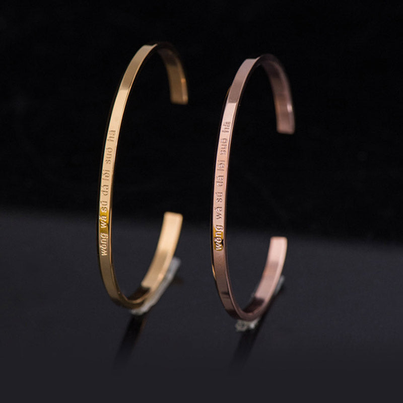 Foviel Six True Words Engraving Titanium Steel Blessing Protection Bracelet