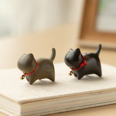 Foviel Green Sandalwood Small Leaf Red Sandalwood Cute Cat Animals Soothing Peace Decoration